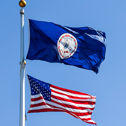 Virginia flag in front of American flag